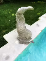 Bastide Craponne, dauphin en pierre au bord de la piscine