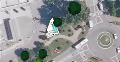 Postes de Refoulement Brignoles, plan d'implantation du poste sur une vue aérienne, près d'un rond-point et d'un parking