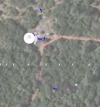 Réservoir Eau Potable Chateauvert, plan d'implantation de la cuve circulaire dans un sous-bois, avec la piste d'accès